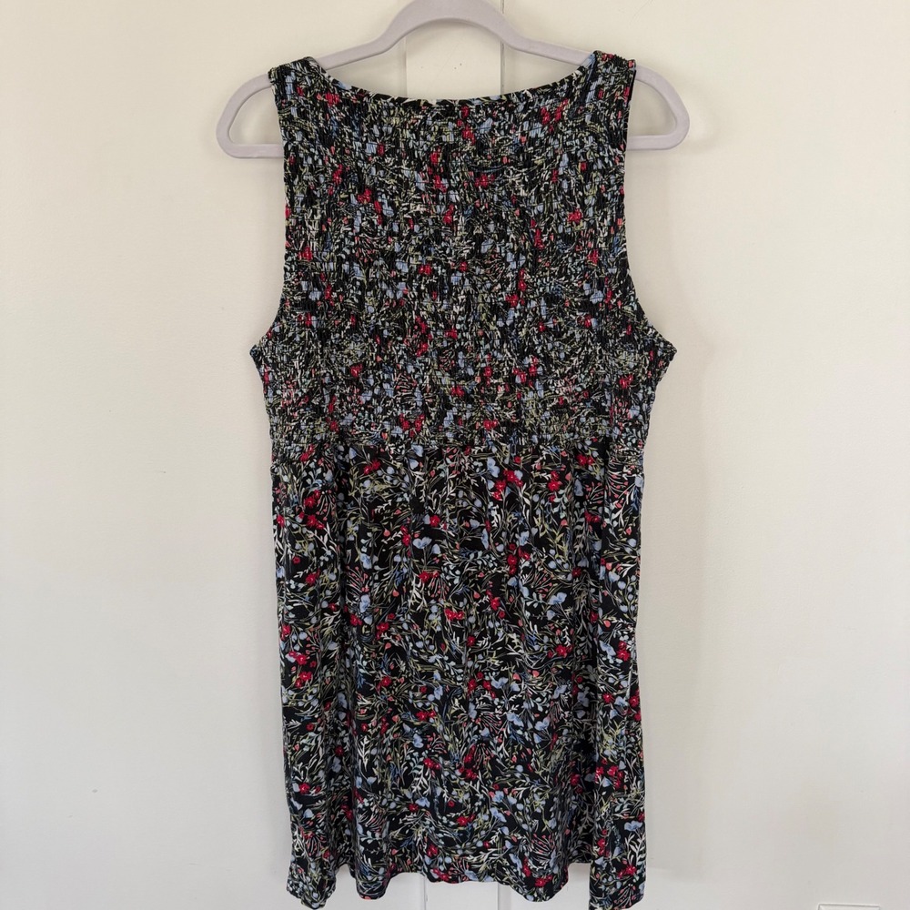 J. Jill Wearever Collection Dress Sleeveless Swing Midi Black Floral Smocked XLP - Picture 6 of 12